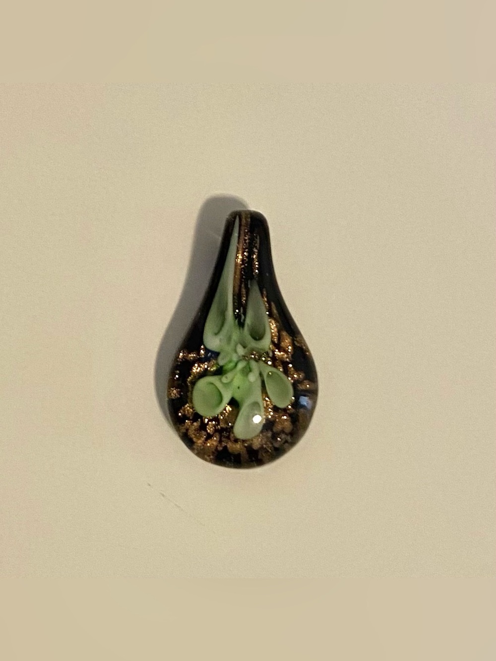 Glass stone Green Floral Teardrop with gold stardust Necklace Pendant
